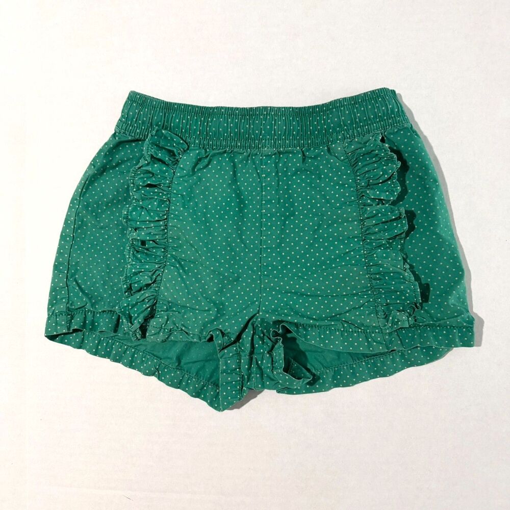 Tea, Girls Polka Dot Rumba Ruffle Shorts, Green, 7
